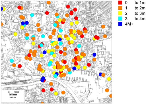 thematic map showing depth of natural deposits